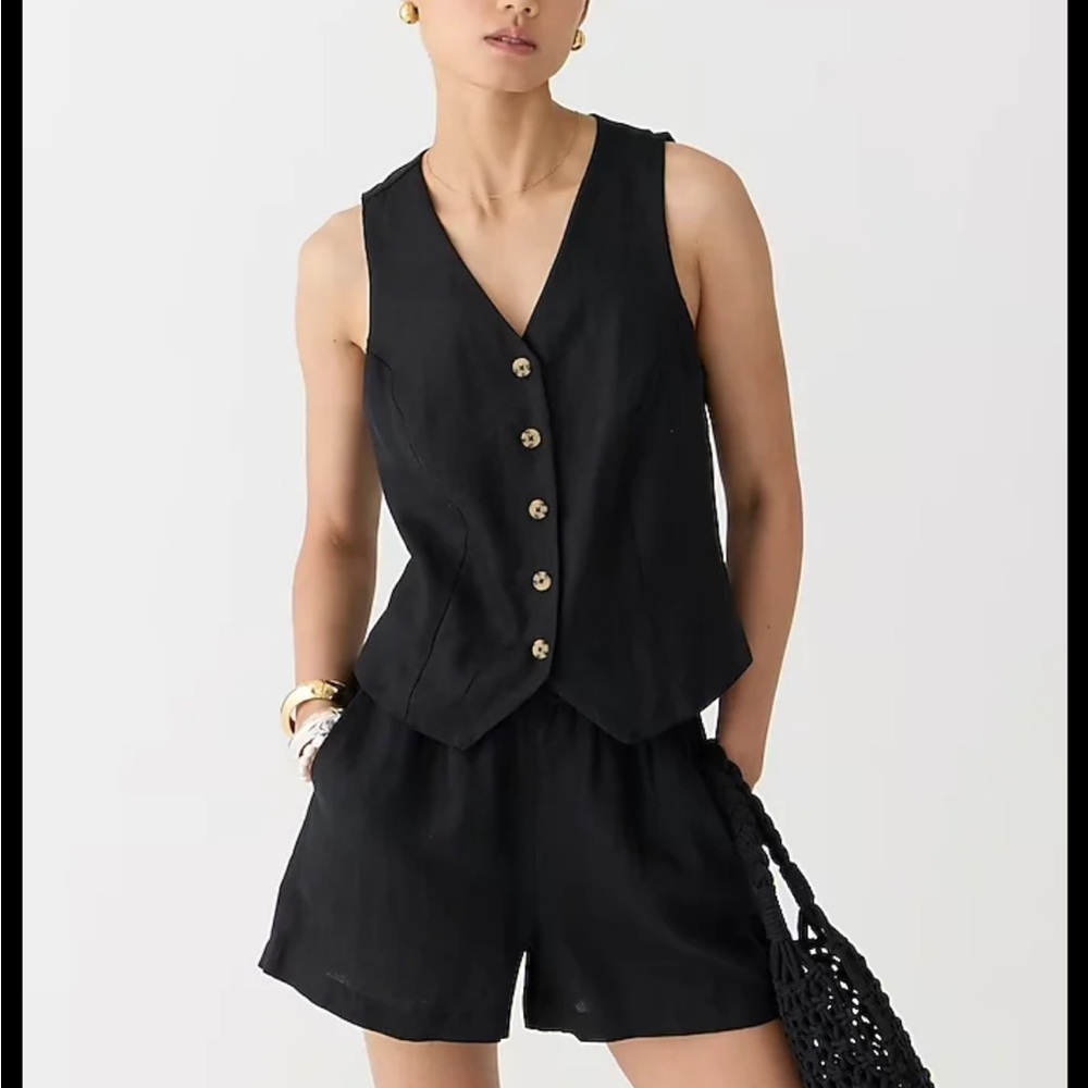 J. Crew Black Linen Buttoned Vest- 0